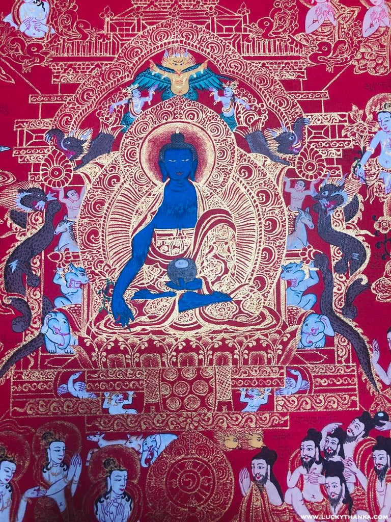 Buddha of Paradise Medicine Bhaishajyaguru Thangka - Master pcs - Lucky Thanka