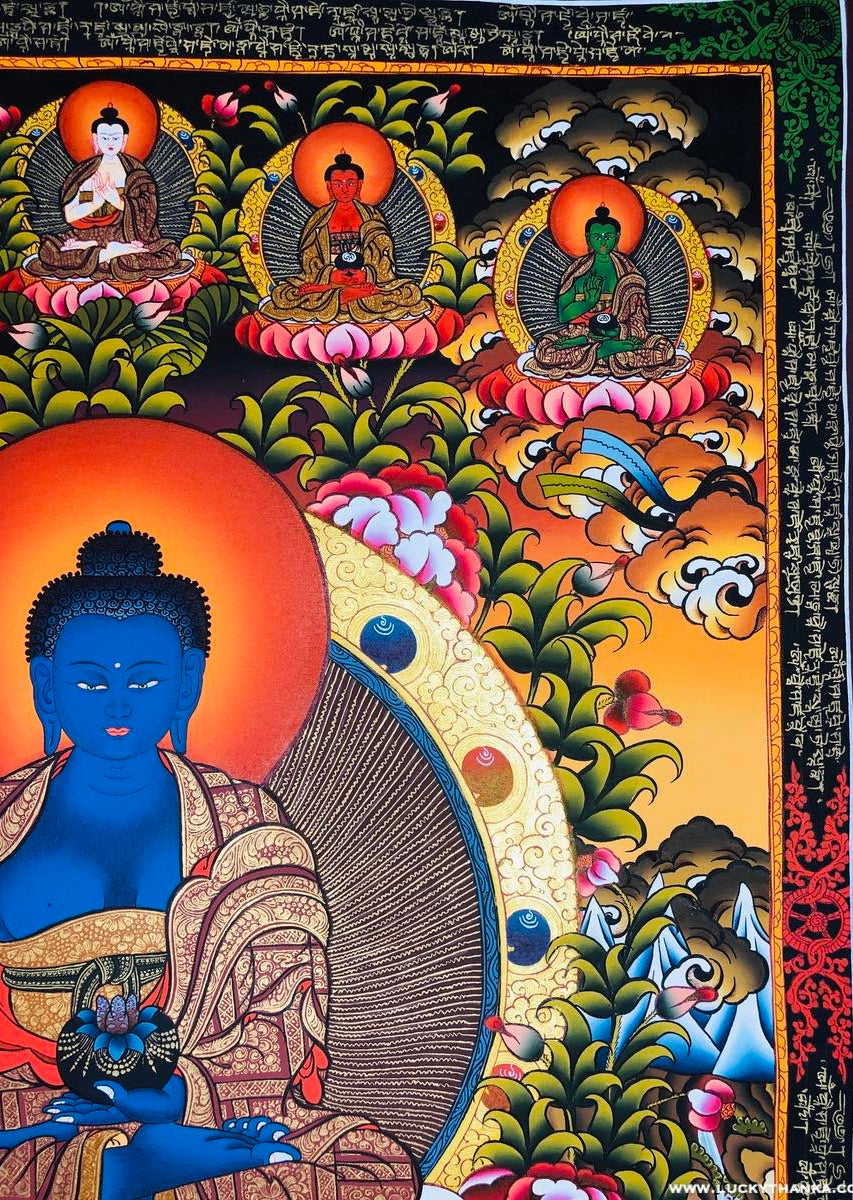 The Blue Buddha of Healing- Medicine Buddha Thangka - Lucky Thanka