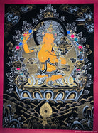 Black and Silver Thangka Painting of Manjushri - Lucky Thanka