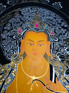 Black and Silver Thangka Painting of Manjushri - Lucky Thanka