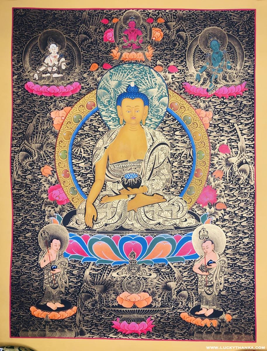 Shakyamuni Buddha Thangka | Gold Painted - Lucky Thanka