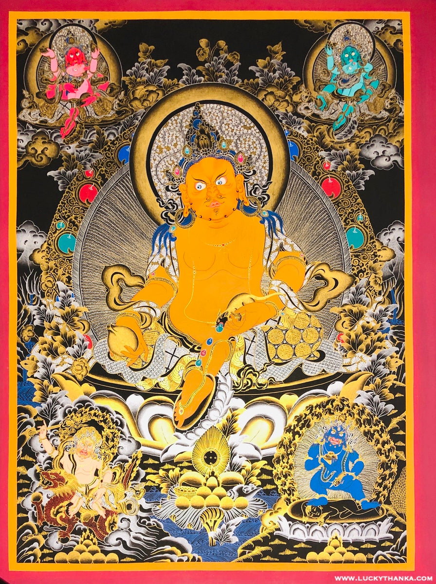 Gold and Silver Five Zambala Thangka Painting | Tibetan Thangka on Sale - Lucky Thanka
