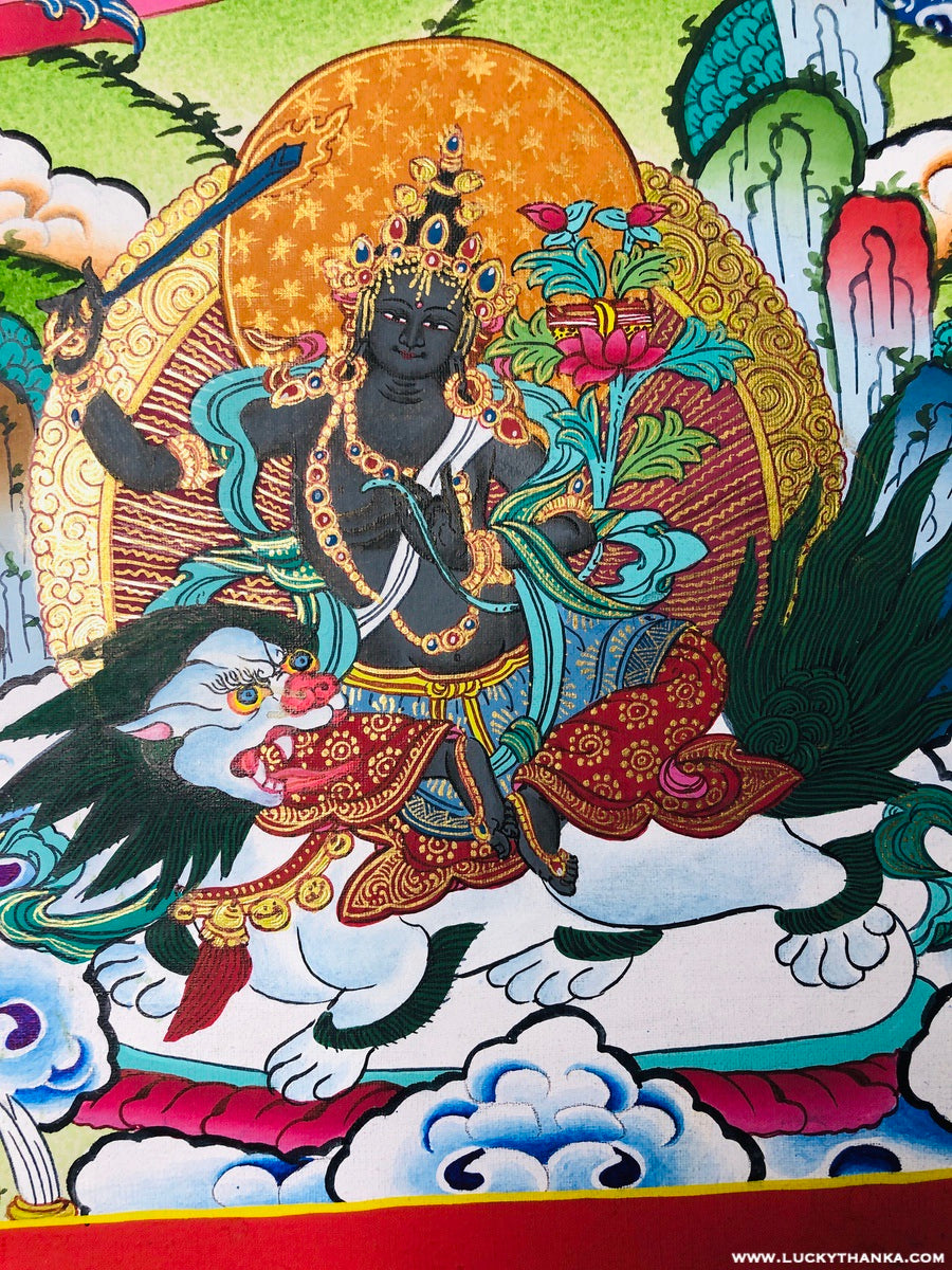 Lotus Sutra Manjushri Thangka Painting - Lucky Thanka