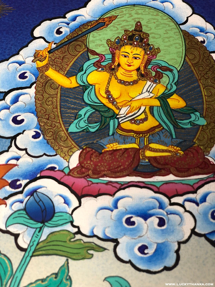 Lotus Sutra Manjushri Thangka Painting - Lucky Thanka