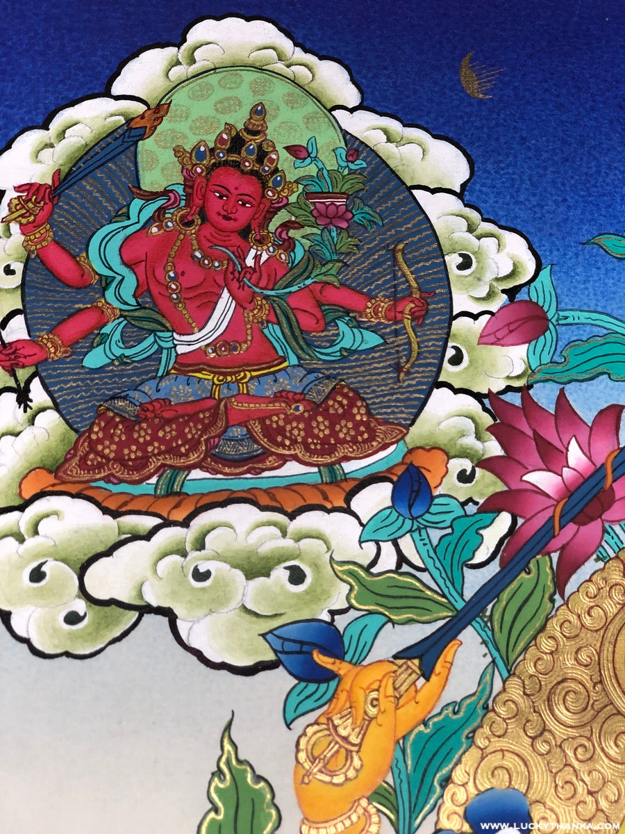 Lotus Sutra Manjushri Thangka Painting - Lucky Thanka