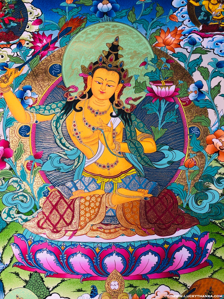 Lotus Sutra Manjushri Thangka Painting - Lucky Thanka