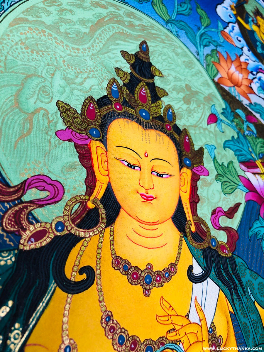 Lotus Sutra Manjushri Thangka Painting - Lucky Thanka