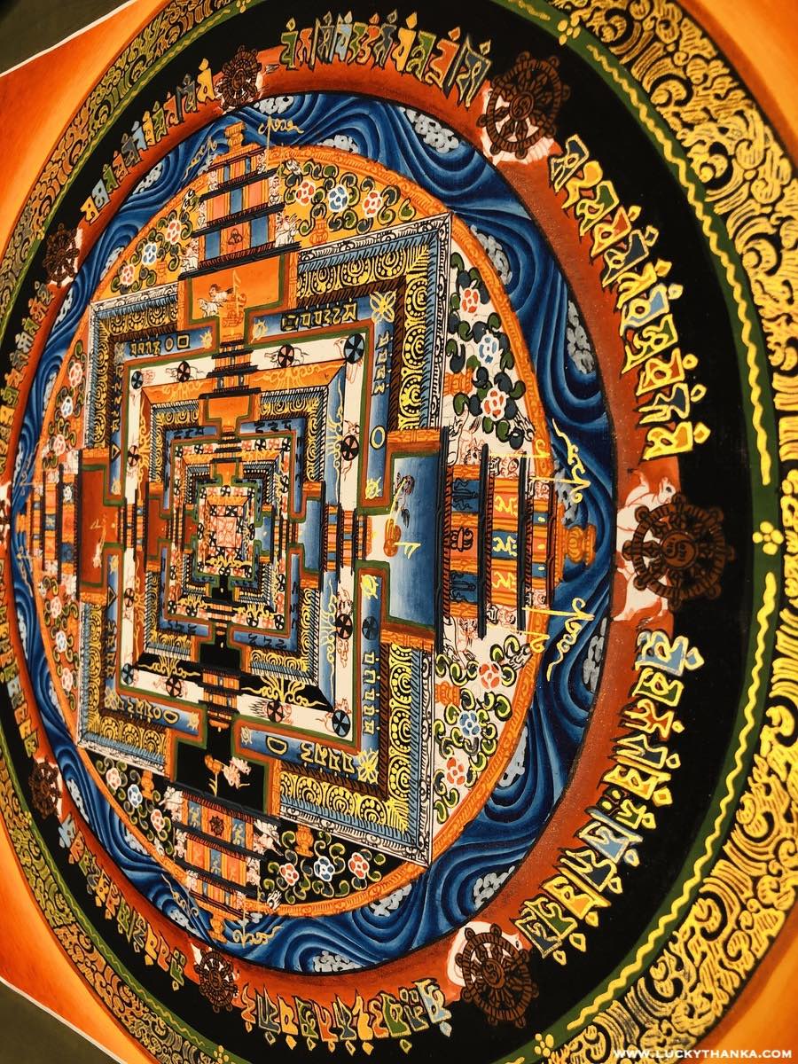 Orange Kalachakra Mandala Thangka  Painting | Made in Nepal - Lucky Thanka