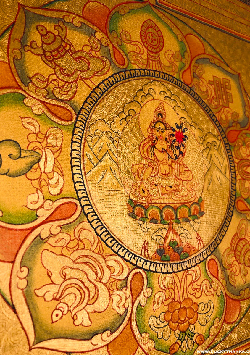 Gold Painted White Tara Tibetan Thangka - Lucky Thanka