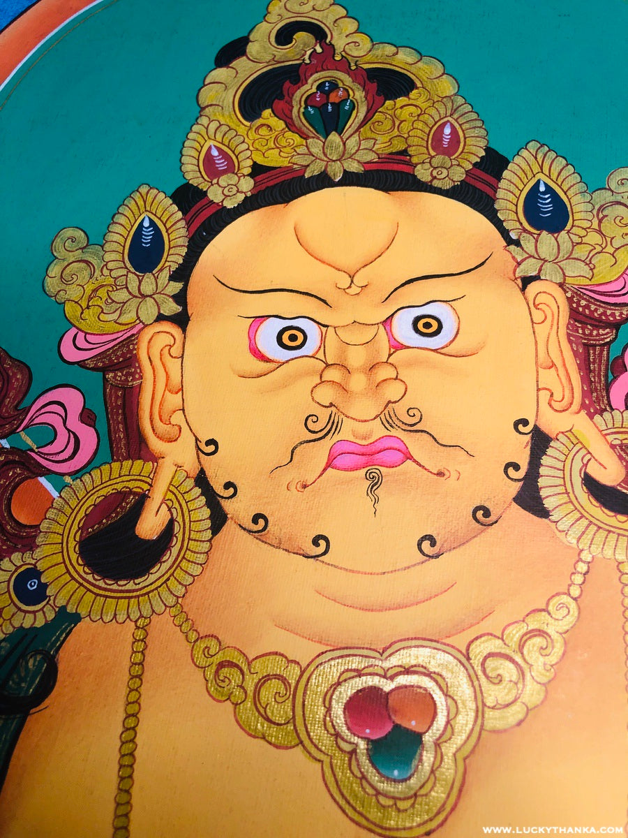 Tibetan Thangka Painting | Zambala Wall Hanging art for Good Wealth and Prosperity - Lucky Thanka