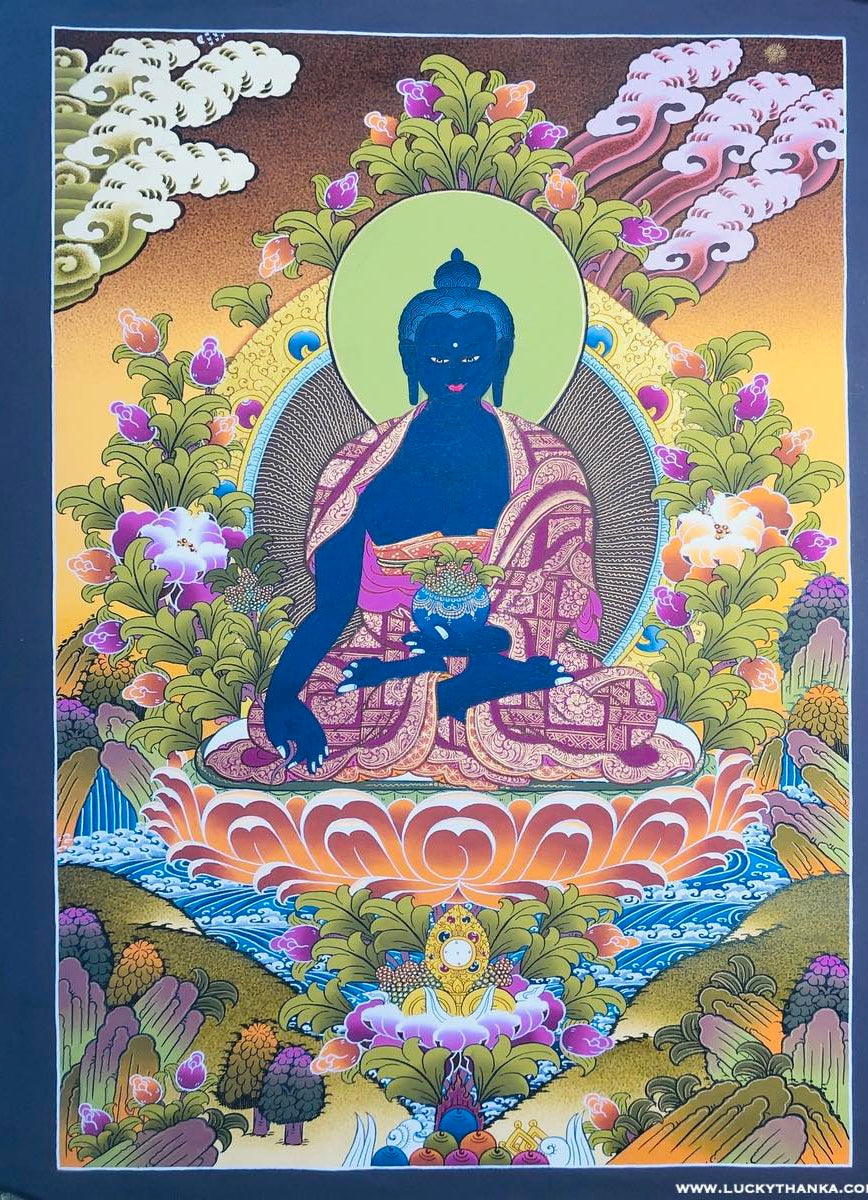 Medicine Buddha Healer Thangka Painting - Lucky Thanka
