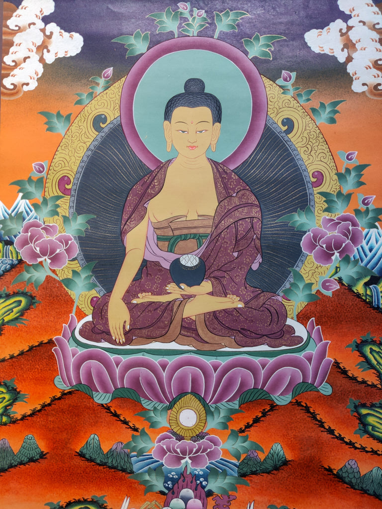 ANTIQUE Tibetan Thangka Painting of Shakyamuni Buddha - Lucky Thanka