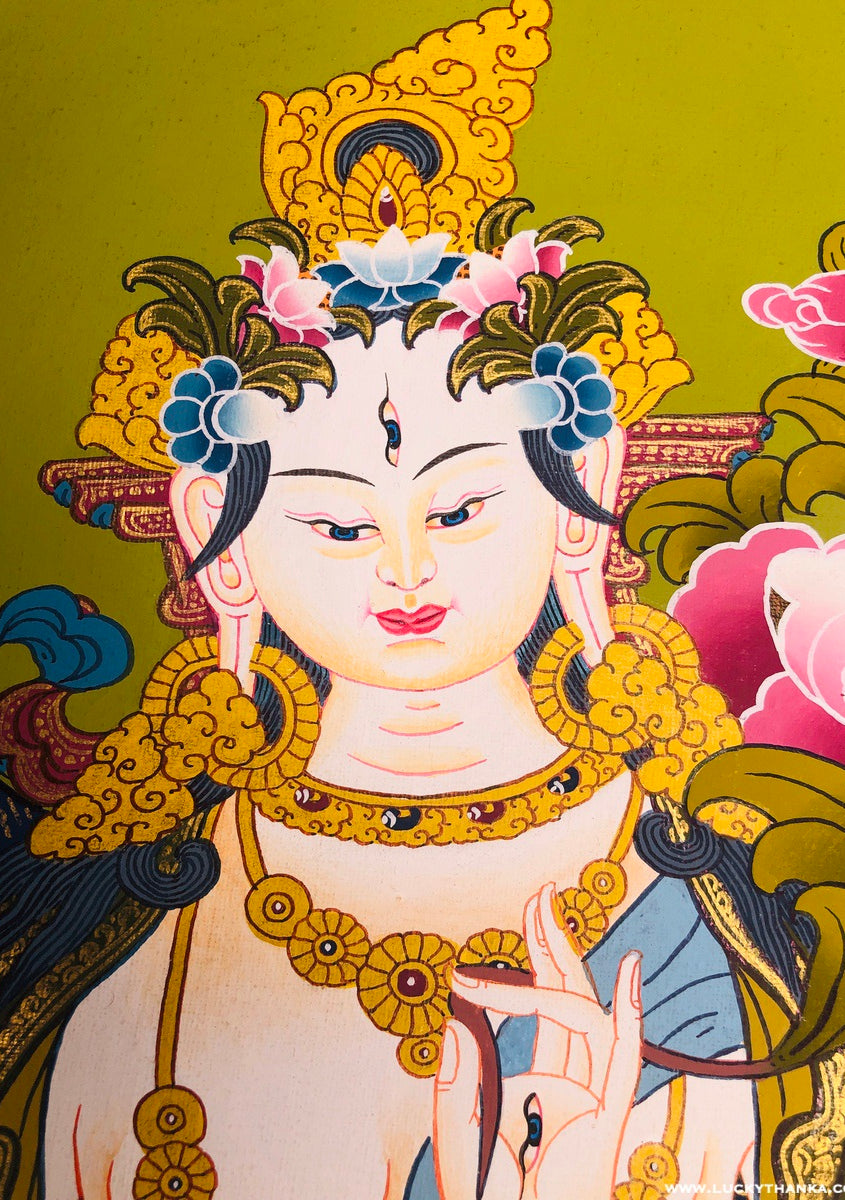 Beautiful White Tara Tibetan Thangka - Lucky Thanka