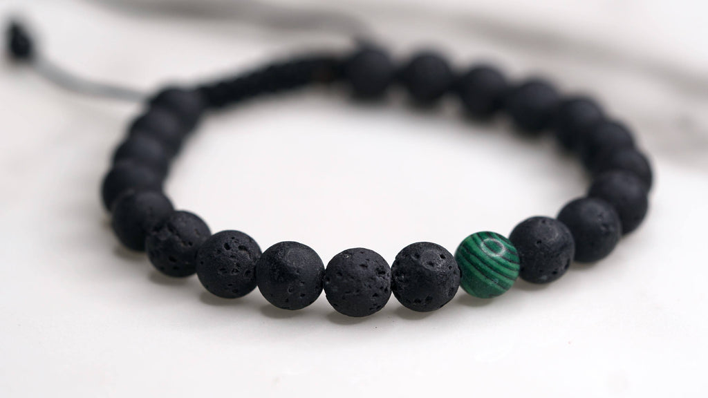 Lava Stone and Malachite Handmade Bracelet | Wrist Mala - Lucky Thanka