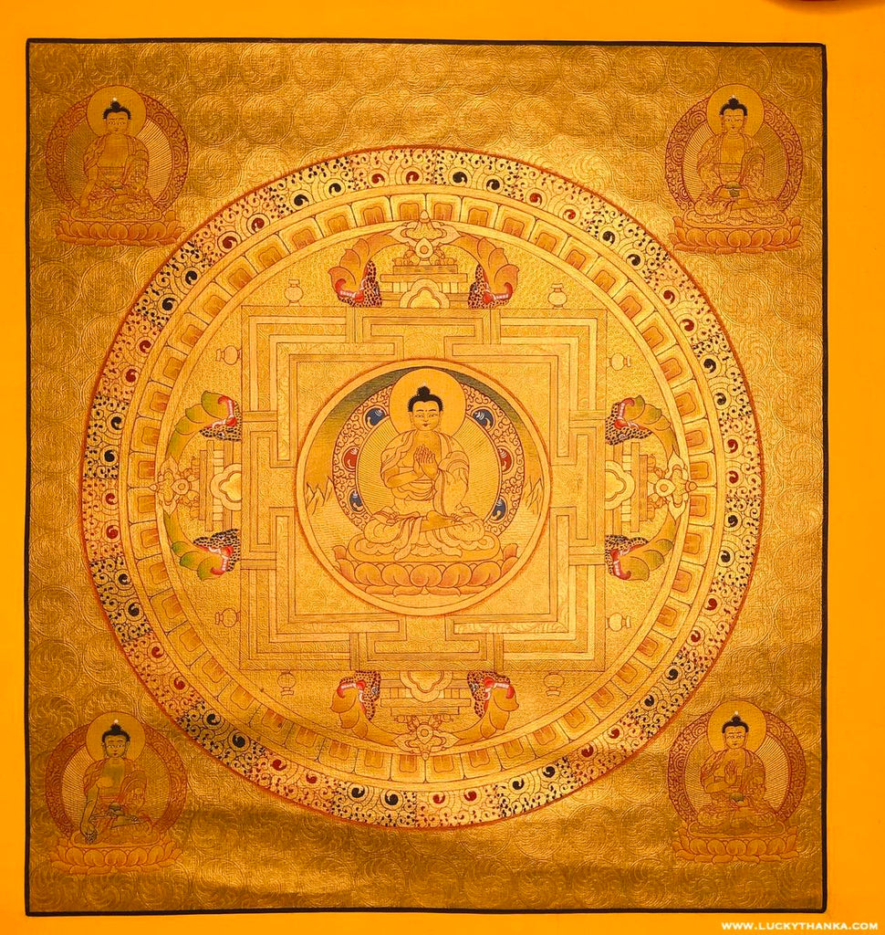 5 Buddha Mandala Full Gold Thangka - Lucky Thanka