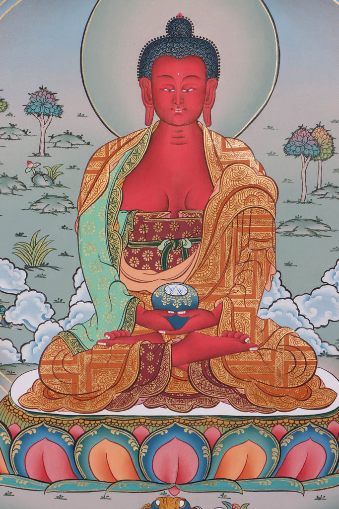Amitabha Buddha Thangka Painting - Handpainted by skillfull artisan - LuckyThanka