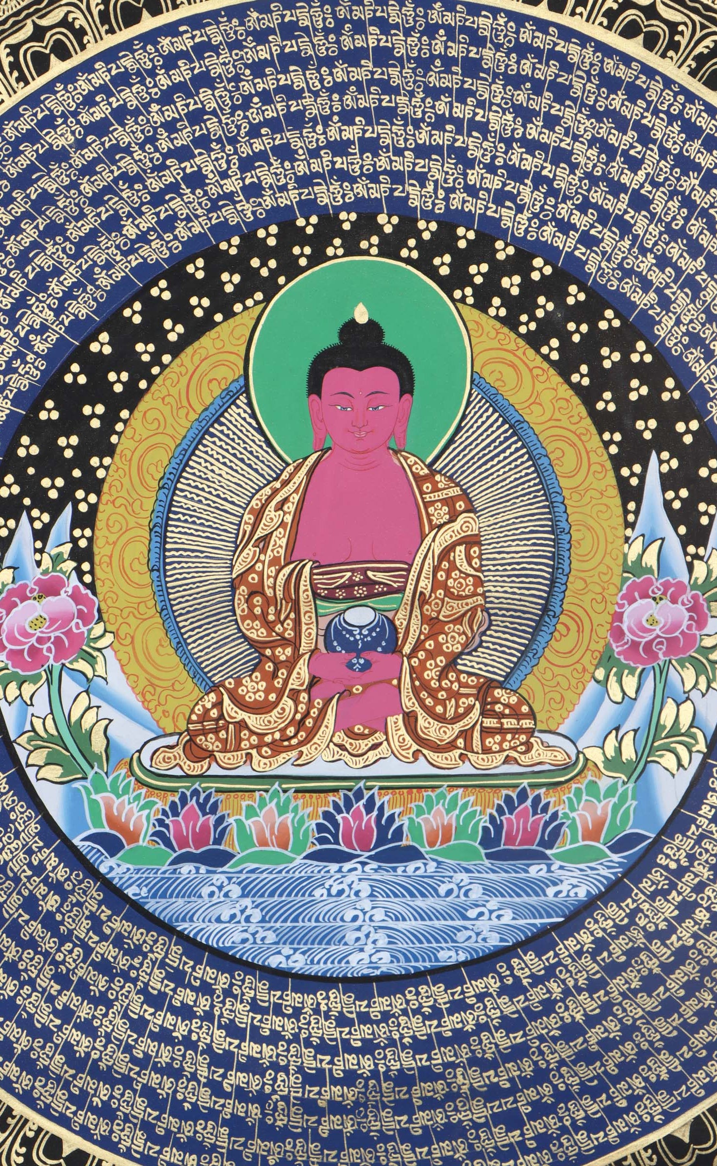 Handpainted Amitabha Buddha Mandala - Best handpainted thangka painting - LuckyThanka 