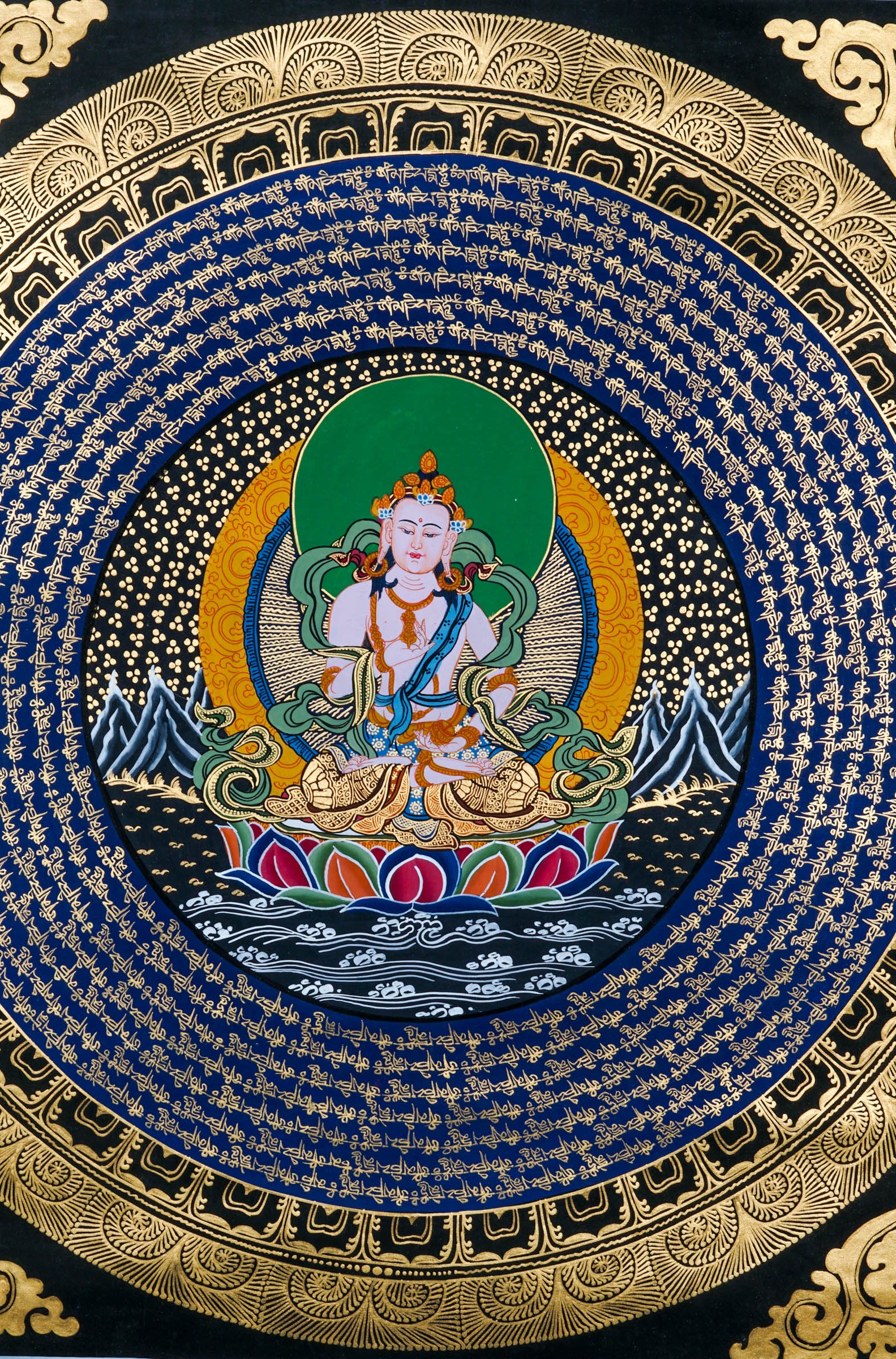 Vajrasattva Mandala Thangka - Gold plated mantra mandala thangka painting