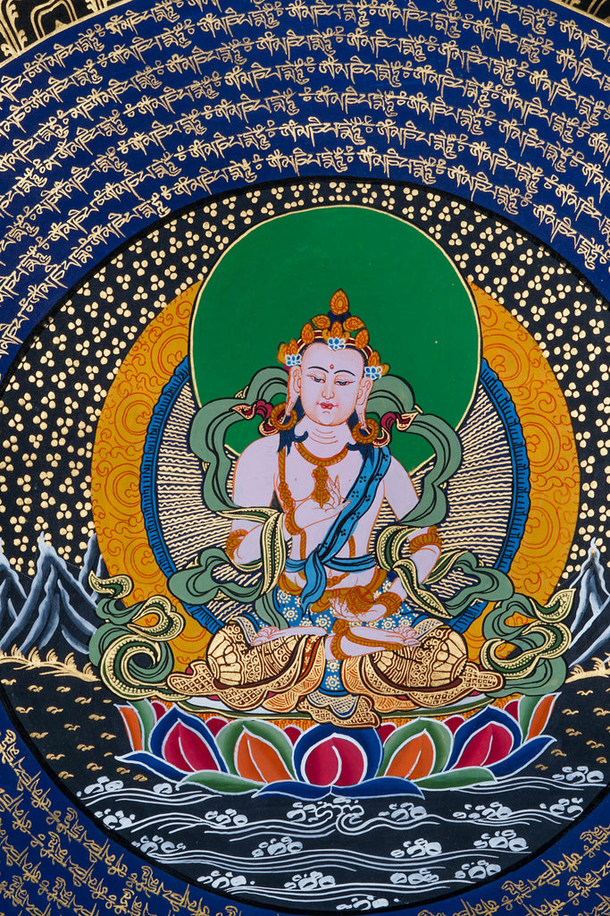 Vajrasattva Mandala Thangka - Gold plated mantra mandala thangka painting