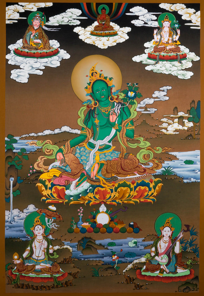 Green Tara Thangka Painting - Handmade thangka painting - LuckyThanka