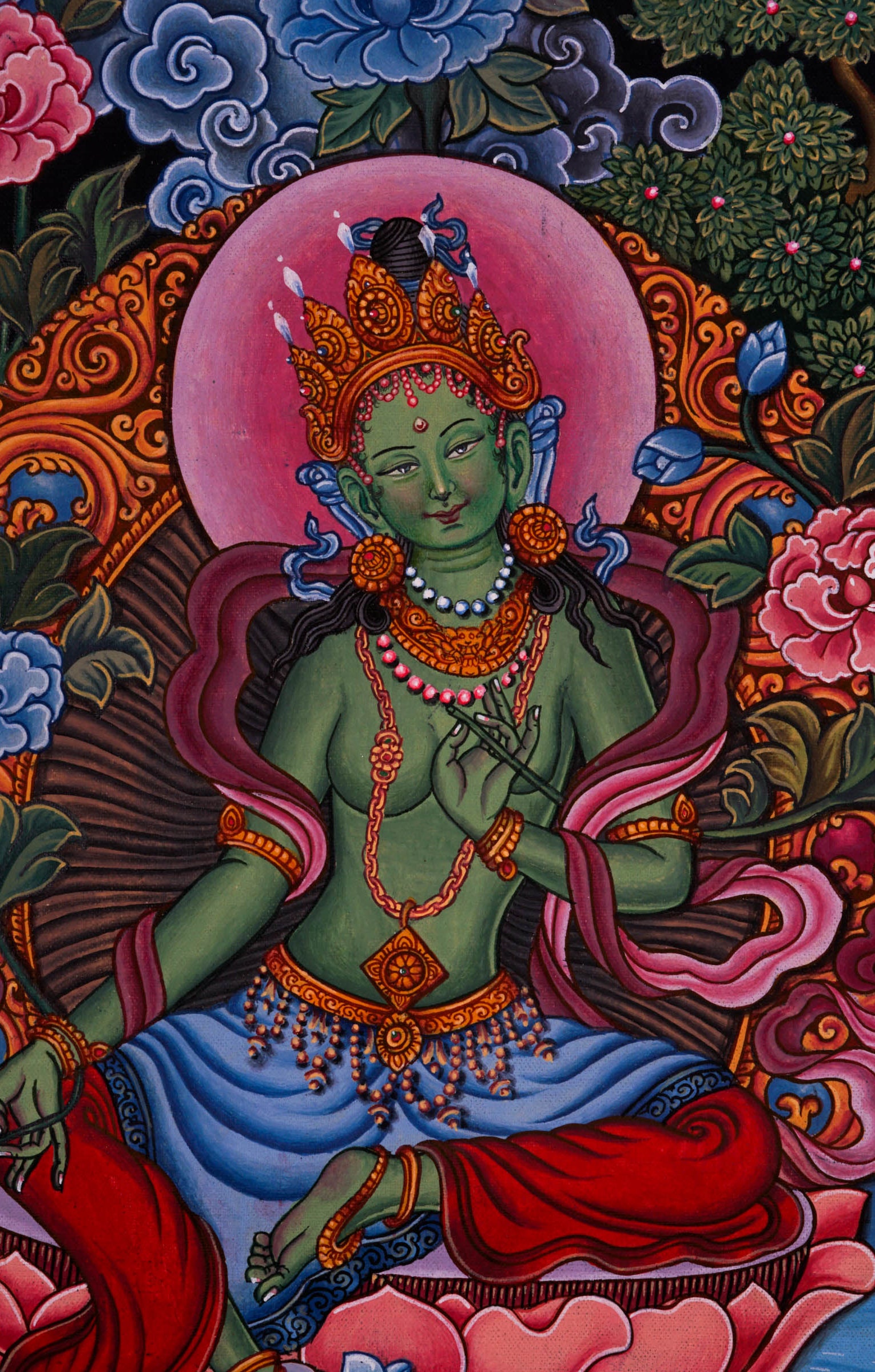 Handpainted Newari Green Tara Thangka - Best handpainted thangka painting - LuckyThanka