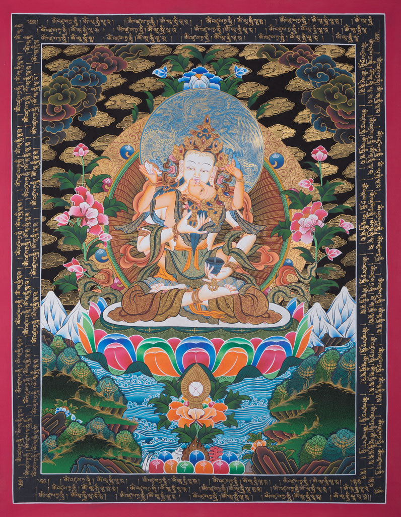 Union of Wisdom and Compassion || Vajrasattva Shakti Tibetan Thangka painting - Lucky Thanka