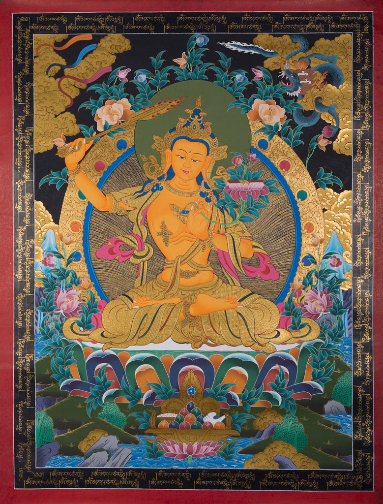 Manjushri | Bodhisattva Thangka for Meditation and Awakening | Wall Hang Handicraft - Lucky Thanka