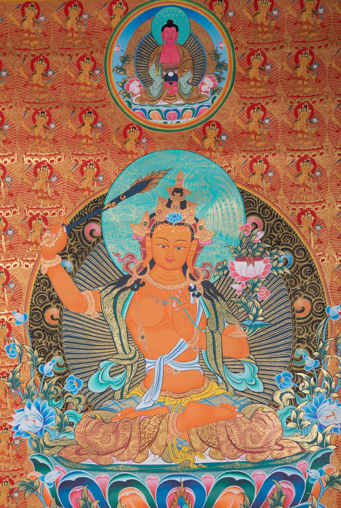 108 Manjushri Thangka Red and Pure Gold | Master Pcs or Collection - Lucky Thanka