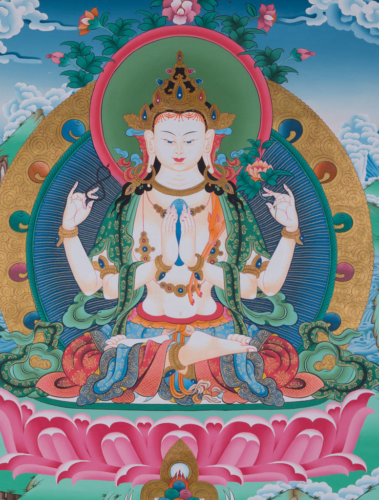 Bodhisattva of Compassion | Chenrezig Thangka Painting form Nepal - Lucky Thanka