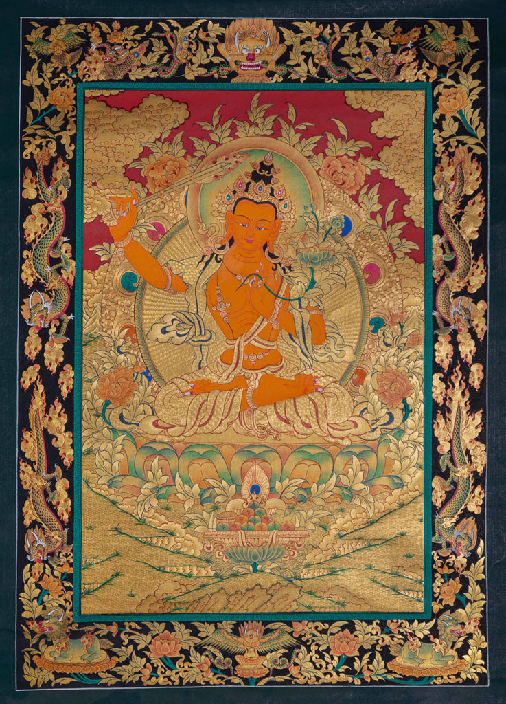 High Quality Thangka painting of Bodhisattva Manjushri | Ultimate Wisdom to cut the Ignorance - Lucky Thanka
