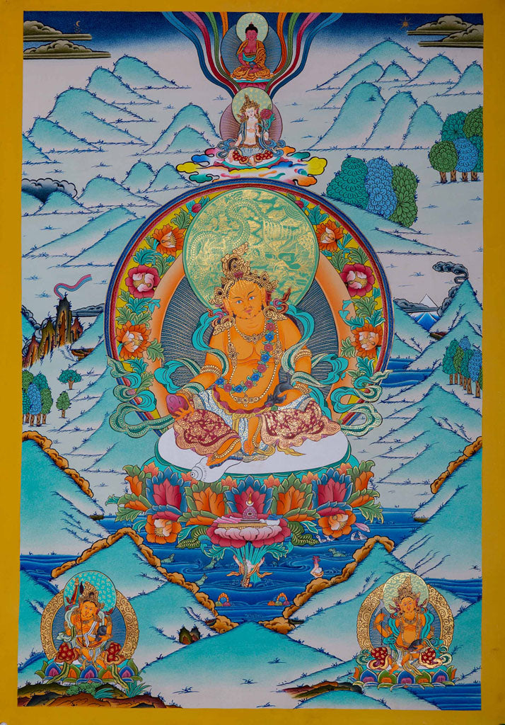 Buddha Of Wealth | Zambala Thangka Painting for Good Fortune - Lucky Thanka