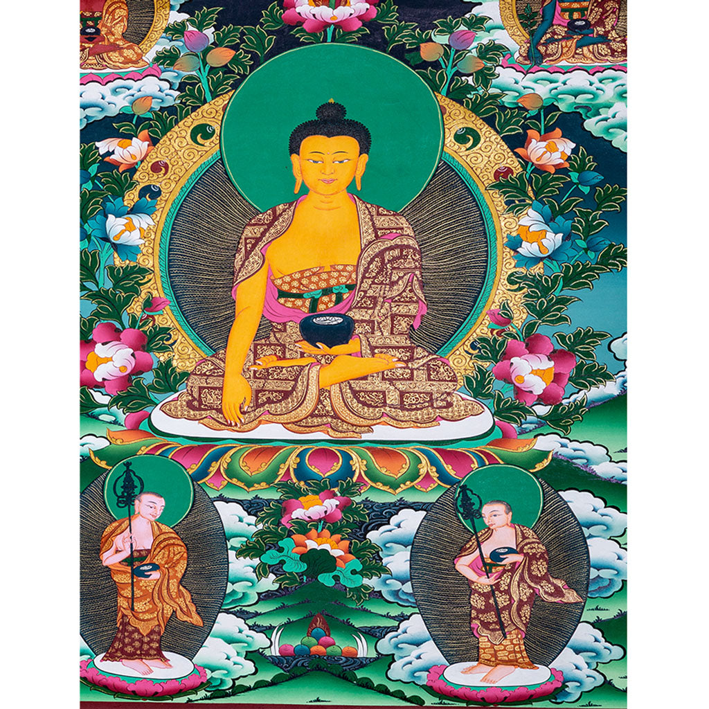Shakyamuni buddha with Amitabha and Medicine buddha thangka painting from himalaya - Lucky Thanka