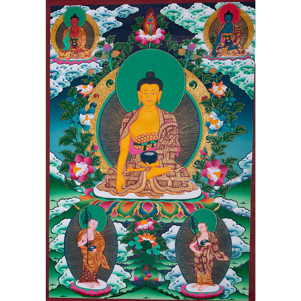 Shakyamuni buddha with Amitabha and Medicine buddha thangka painting from himalaya - Lucky Thanka