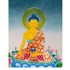 Shakyamuni Buddha seated on a lotus, Thangka painting from Himalaya - Lucky Thanka
