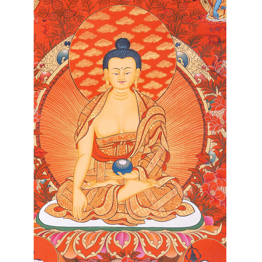 Red Shakyamuni Buddha Thangka painting with Amitabha buddha and medicine buddha Thangka art - Lucky Thanka