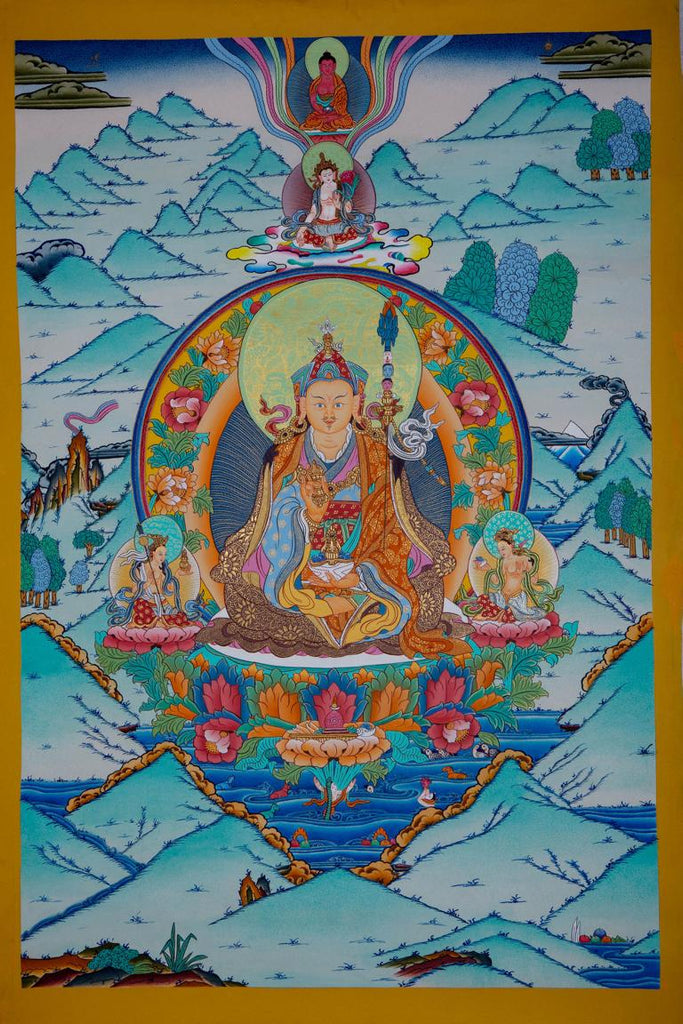 Guru Rinpoche or Guru Padmasambhava Thangka Painting art from Nepal - Lucky Thanka