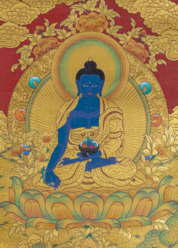 Full Gold Medicine Buddha Tibetan Thangka Painting for Good Health - Lucky Thanka