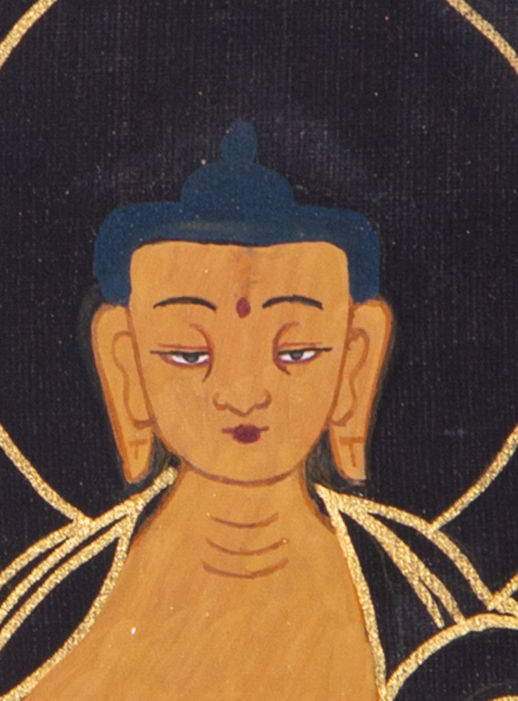 Life Story of The Shakyamuni Buddha painted on Thangka with Black & Gold color - Lucky Thanka