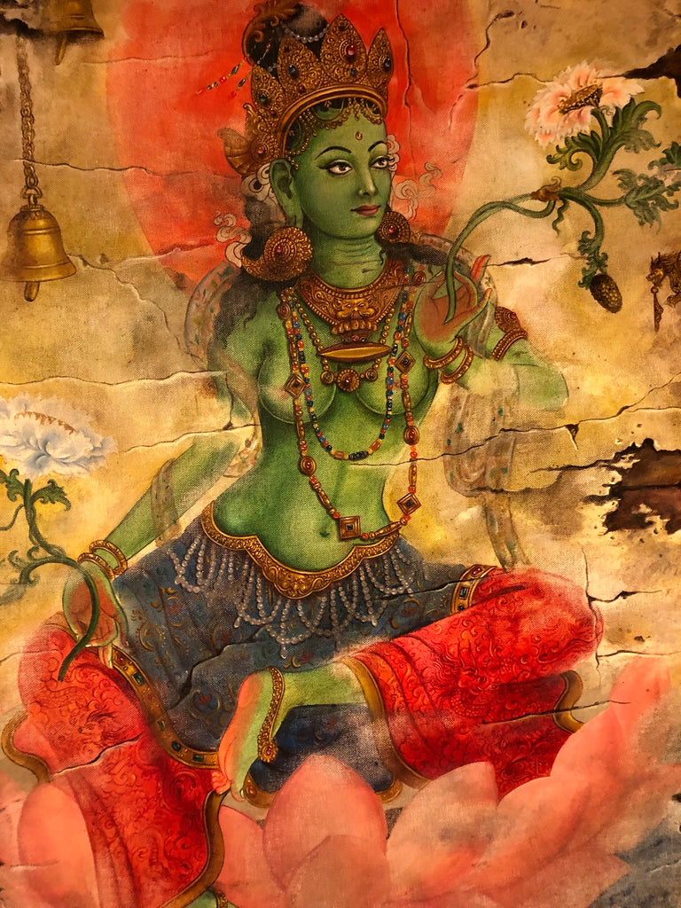 Master pcs Green Tara Paubha Painting - Lucky Thanka