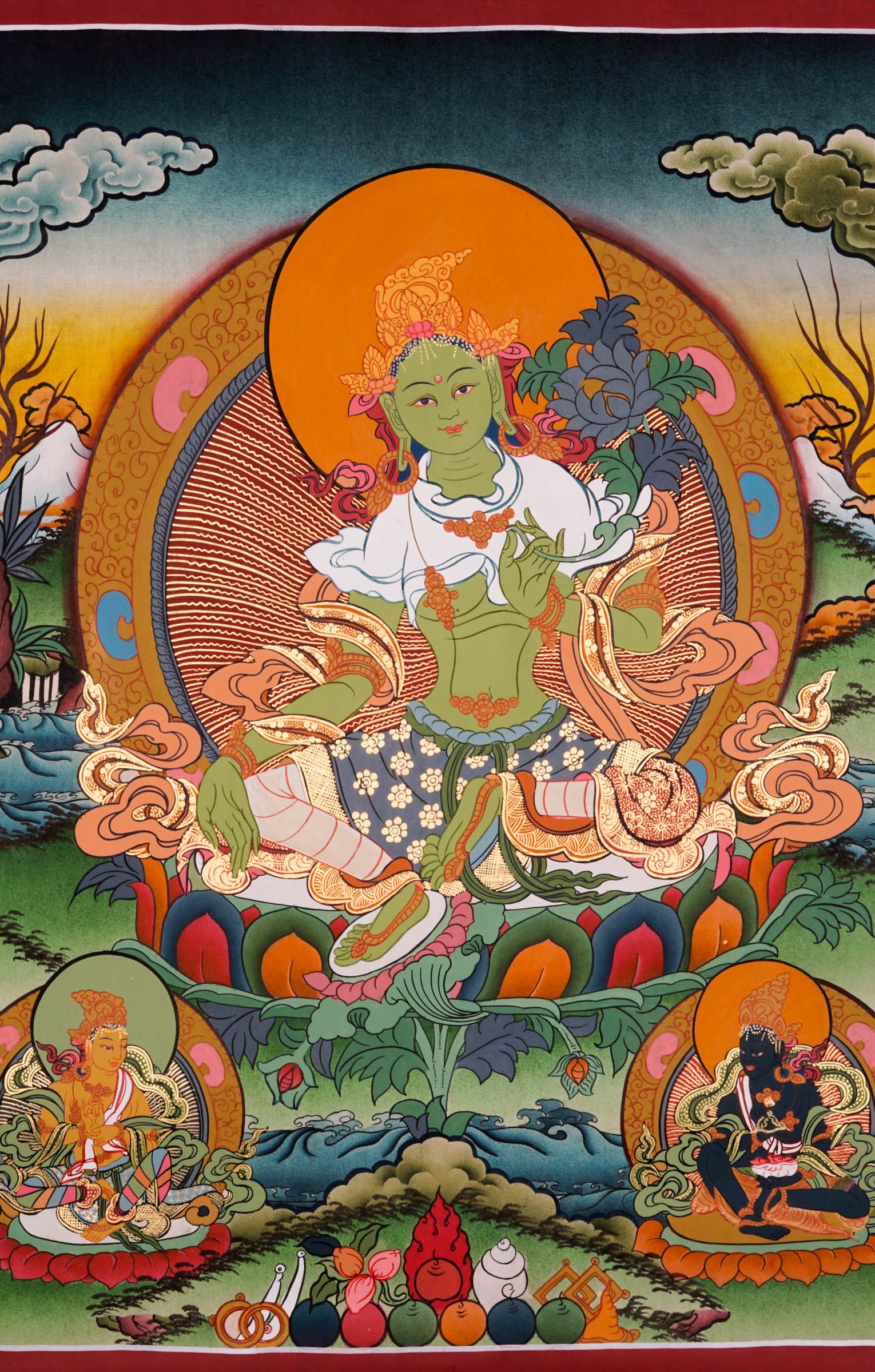 Green Tara Thangka Painting - Best handpainted thangka painting - LuckyThanka 