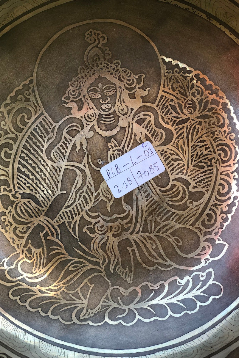 Green Tara Hand Carved Singing Bowl from Himalayas - Lucky Thanka