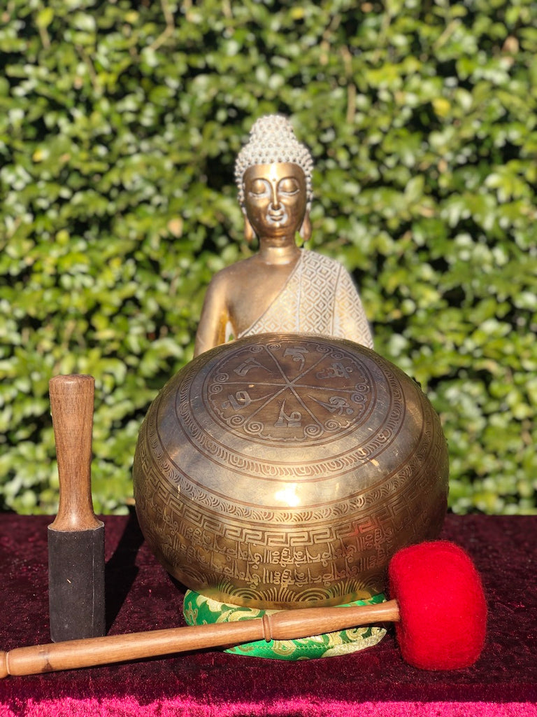 Green Tara Hand Carved Singing Bowl from Himalayas - Lucky Thanka