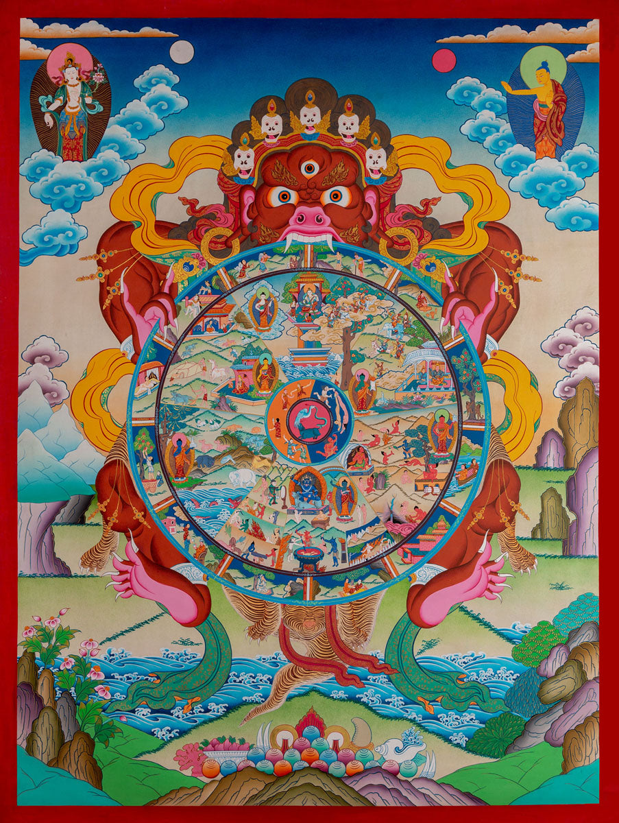 Wheel Of LIfe Thangka Painting - Bhavacakra - Lucky Thanka