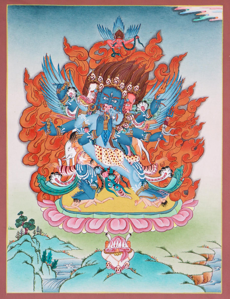 Vajrakilaya Thangka Painting - Wrathful deity Thanka Art - Lucky Thanka