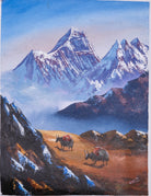 Oil Painting of Mount Everest - Yaks on their way - Lucky Thanka