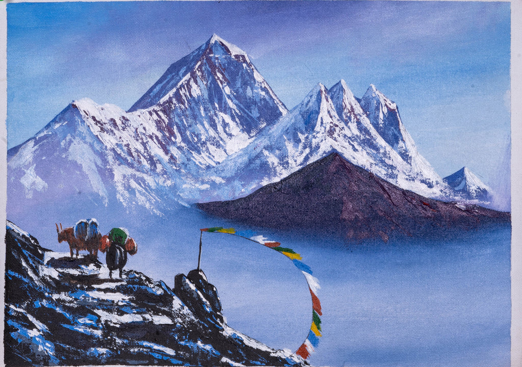 Oil painting of Mount Everest front view - Lucky Thanka