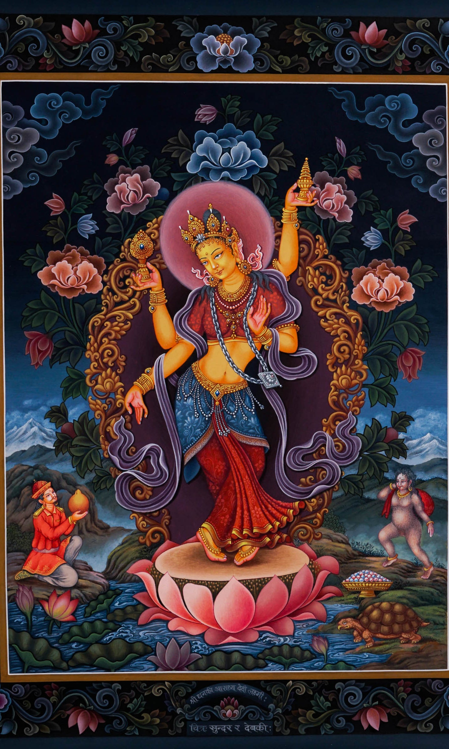 Newari Thangka Painting of Laxmi - - Handmade thangka painting - LuckyThanka