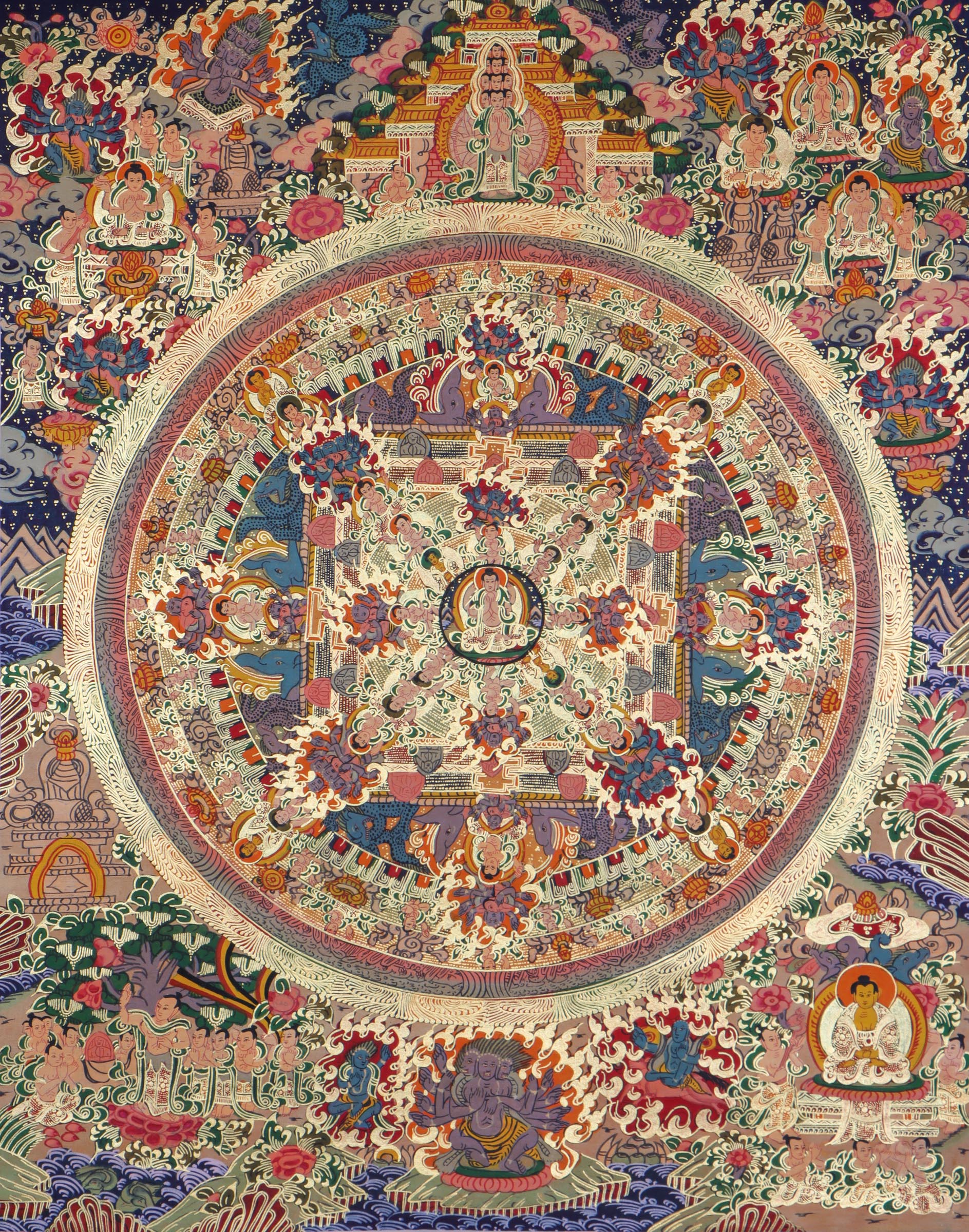 Buddha Mandala Thangka Painting with Gold- Lucky Thangka 
