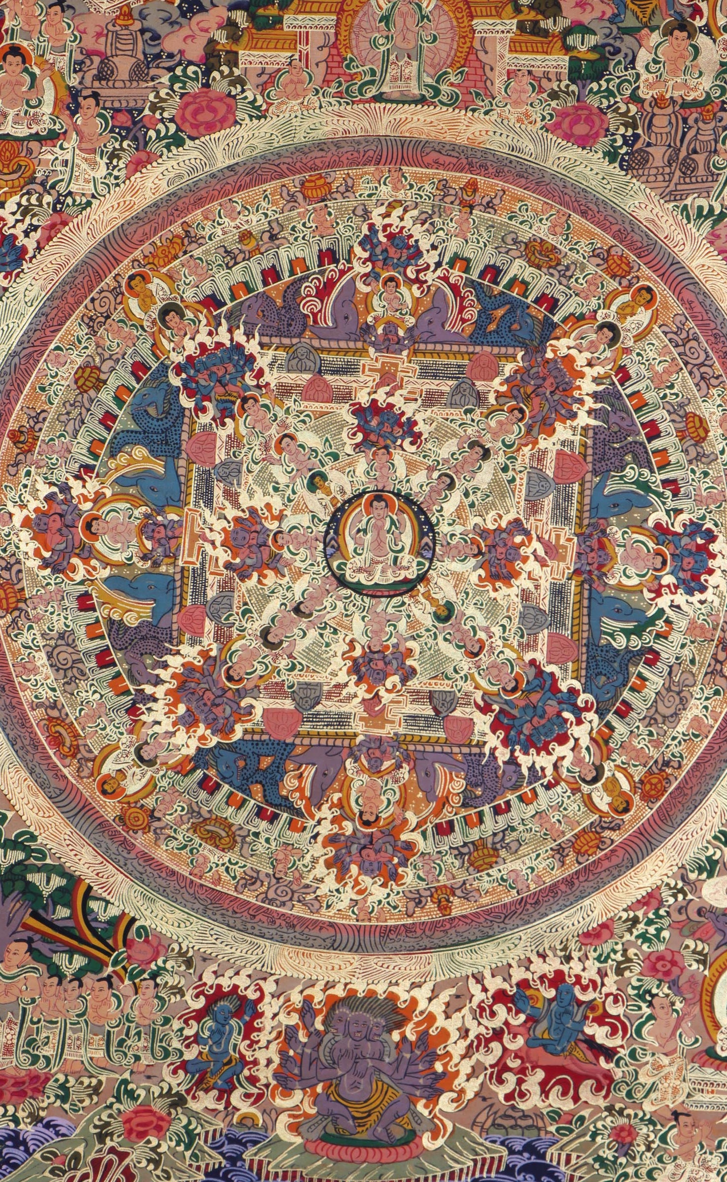 Buddha Mandala Thangka Painting with Gold- Lucky Thangka 