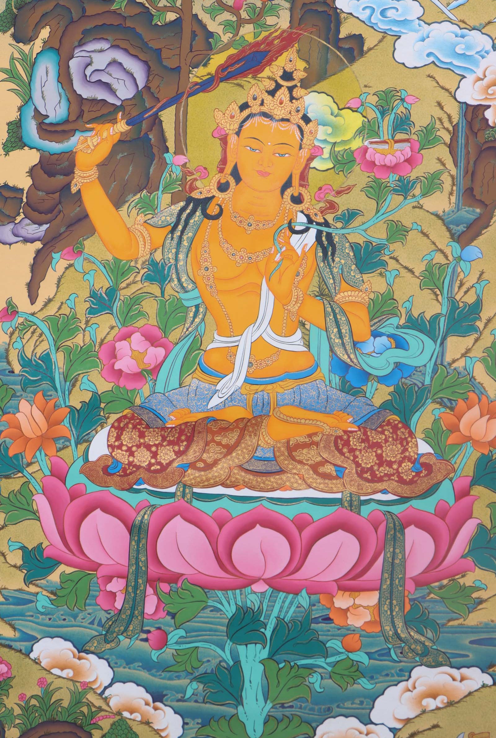 Manjusri the buddha of Wisdom Thangka painting- Scroll Painting from Nepal